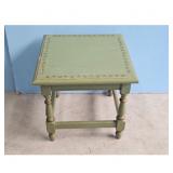Vintage Green Wooden End Table with Decorative Top