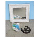Decorative Mirror, Horseshoe, and Smurf toy Lot