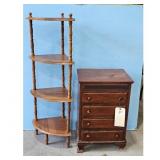 Vintage Wooden Corner Shelf Unit and 4-Drawer Nigh