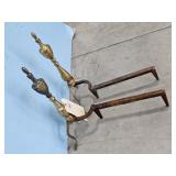 BRASS & CAST IRON FEDERAL STYLE ANDIRONS
