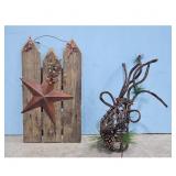Rustic Wooden Fence Panel with Rusty Star & Woven