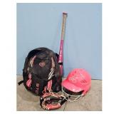 Rawlings Pink Softball Batting Helmet, Glove, and