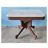 Antique Marble Top Side Table with WOOD Base
