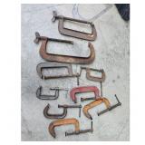 Lot of 10 Vintage C Clamps Assorted Sizes