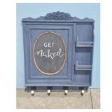 Rustic Blue "Get Naked" Wall Shelf with Hooks