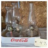 3-OIL LAMPS AND EXTRA CHIMNEYS
