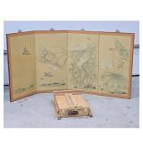 Vintage Asian Screen Divider & Wooden Art Easel Bo