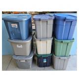 Lot of 9 Plastic Storage Totes with Lids