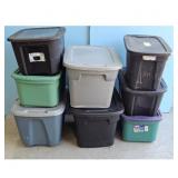Lot of8 Plastic Storage Totes with Lids