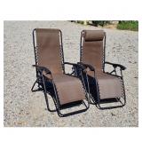Set of 2 Zero Gravity Chairs Brown Reclining Outdo