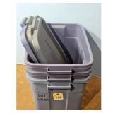 Lot of 3 Gray Plastic Storage Totes with Lids