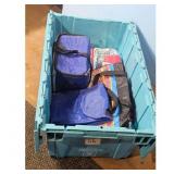 Blue Storage Totes with Assorted Items
