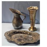 Vintage Quadruple Plate Silver Pitcher, Vase, and
