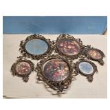 Set of 6 Vintage Ornate Oval Picture Frames with F
