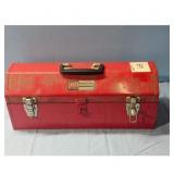 Vintage Red Metal Toolbox with Tray