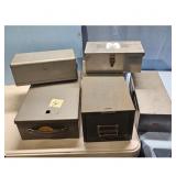 Lot of 5 Vintage Metal Storage Boxes Tool Chests F