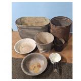 Vintage Metal Wash Tubs Buckets and Copper Boiler