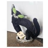 Vintage Black Cat Plush Toy with Green Eyes