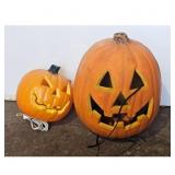 Lot of 2 Lighted Halloween Jack-o-Lanterns