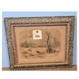 Framed Landscape Painting with Horse and Sleigh