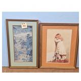 Framed Art Lot: Oriental Landscape and Girl with D