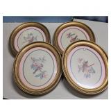 Set of 4 Vintage Oval Framed Bird and Flower Print