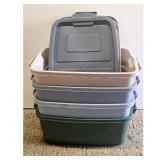 Stack of 4 Plastic Storage Bins with Lids