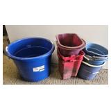 Lot of 8 Plastic Buckets - Blue, Red, and Purple
