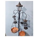 Black Metal Solar Lamp Bird Feeder Station with Mu