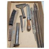 Assorted Metalworking Tools: Chisels, Files, Brush