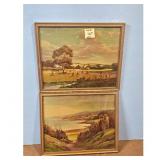 Vintage Landscape Paintings - Farm Scene and Coast