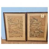 Pair of Vintage Asian Landscape Silk Paintings