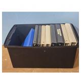 Black Storage Bin with Assorted Binders