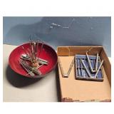 Vintage Nut Cracker Set & Picks in Red Bowl