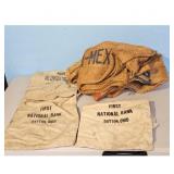 Lot of 3 Vintage Burlap & Canvas Sacks - Bank & Co