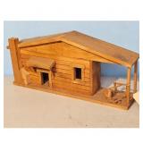 Vintage Wooden Log Cabin Model with Porch and Chim