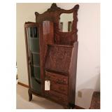 Antique Oak Secretary Desk with Glass Display Cabi