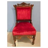 Antique Red Velvet Upholstered Accent Chair with C