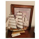 Vintage Ship Model and Framed Print