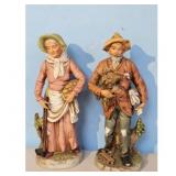 Vintage Porcelain Figurines of Farmer Couple - Old