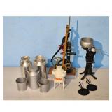 Vintage Farm Dairy Lot: Butter Churn, Milk Cans, W