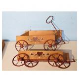 Set of 2 Wooden Wagon Decor with Heart Design