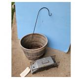 Vintage Wooden Bushel Basket with Metal Rod and An