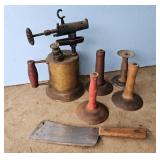 Vintage Brass Blow Torch /Hog Scrapers/Meat cleave