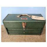 Green Metal Tool Box with Handle / Drawer & Conten