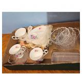 Vintage Floral Teacup and Saucer Set with Crystal