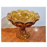 Amber Glass Moon and Stars Pedestal Compote Dish