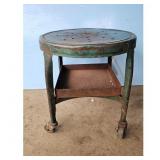 Vintage Industrial Stool with Shelf and Casters