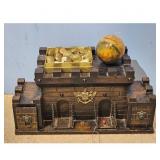 Vintage Wooden Castle Bank with Globe and Shells