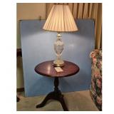 Crystal Table Lamp w/ Pleated Shade & Mahogany Ped